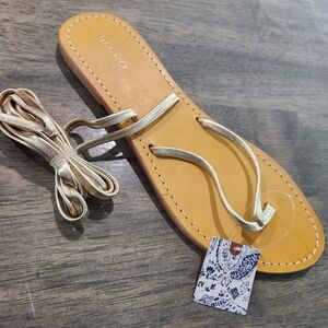 Pilcro Anthropologie Gold Women's Sandals Tassel Leather Sz 8 Nwt